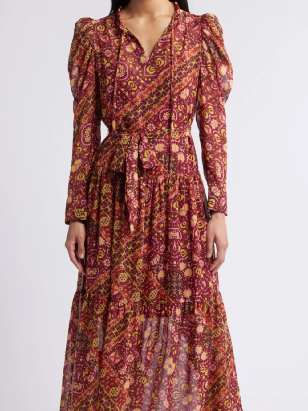 Julia Jordan Print Long Sleeve Chiffon Tiered Dress